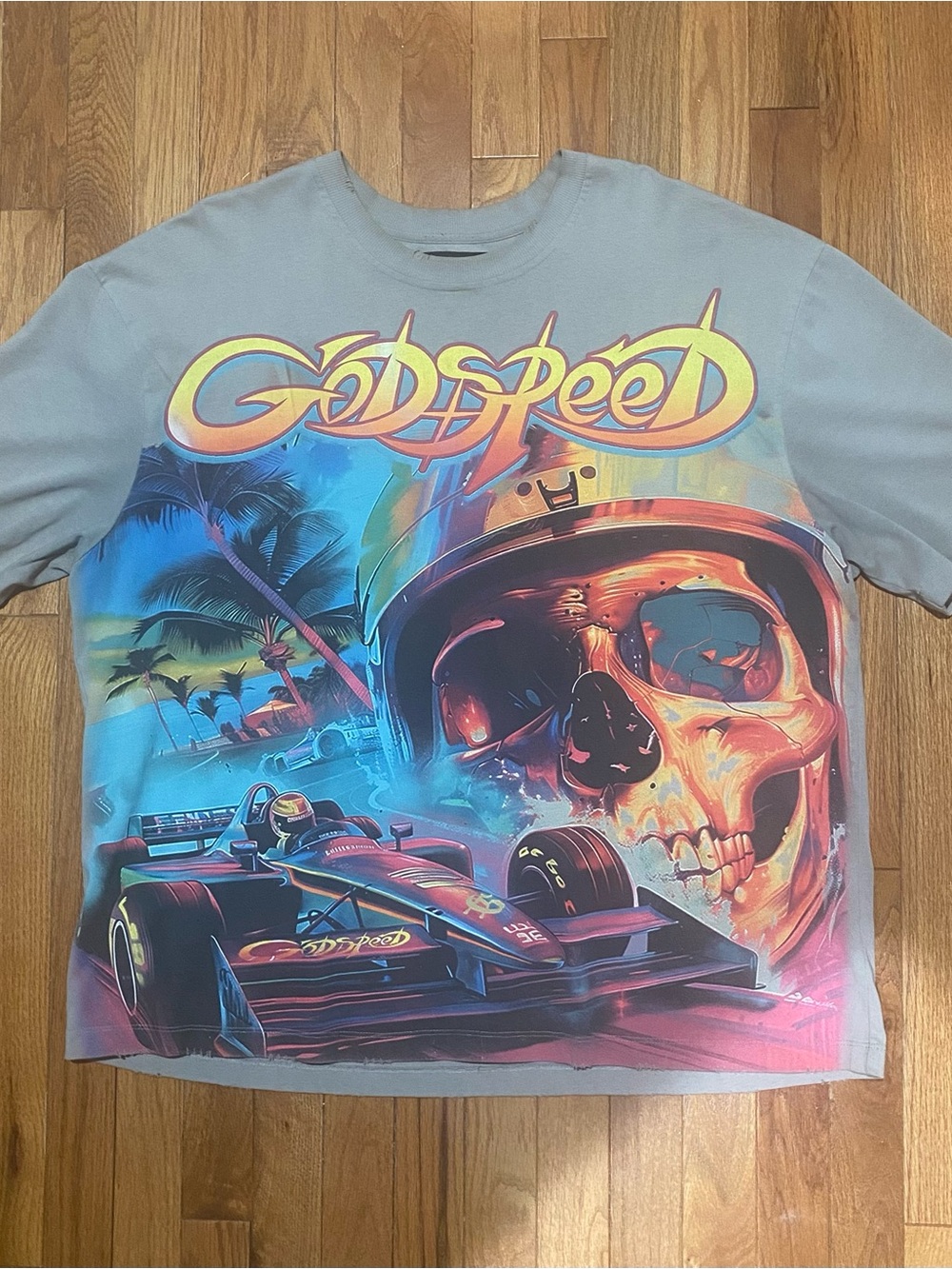 Godspeed Graphic Racing Skull Tee - Light Gray (Authentic)